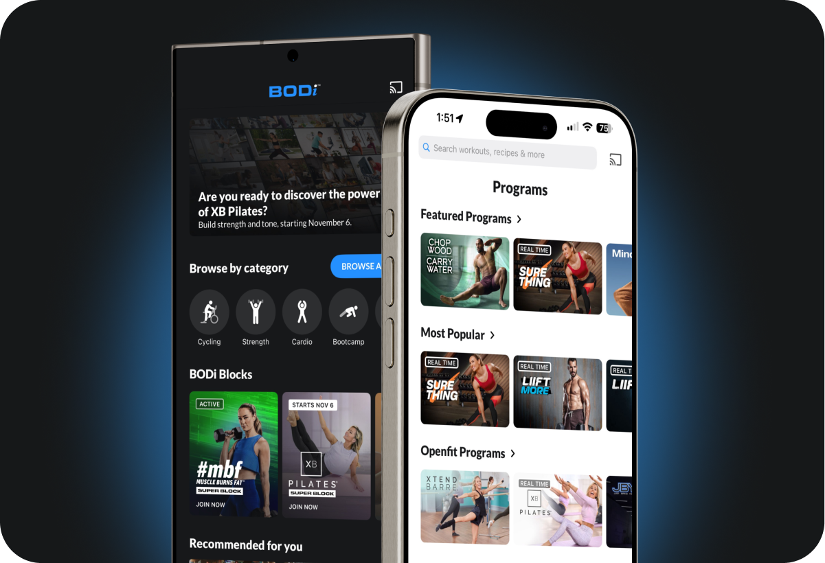 BODi app open on phones