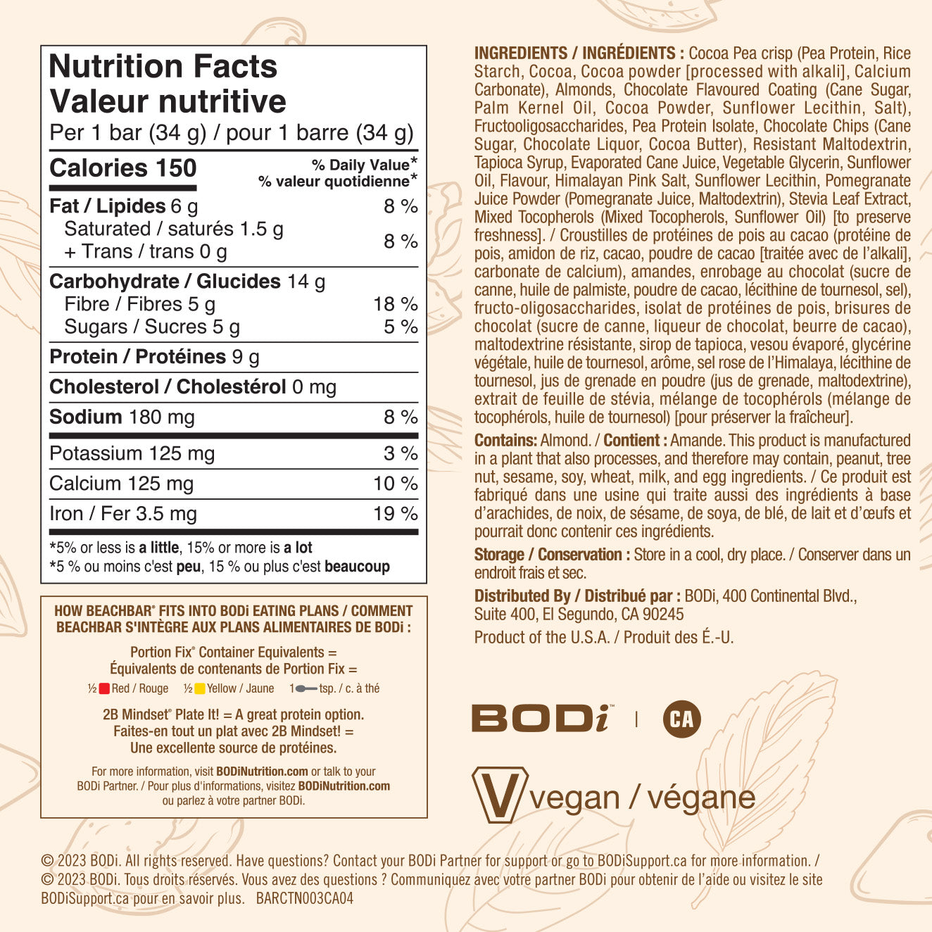Beachbar Chocolate Almond nutrition facts