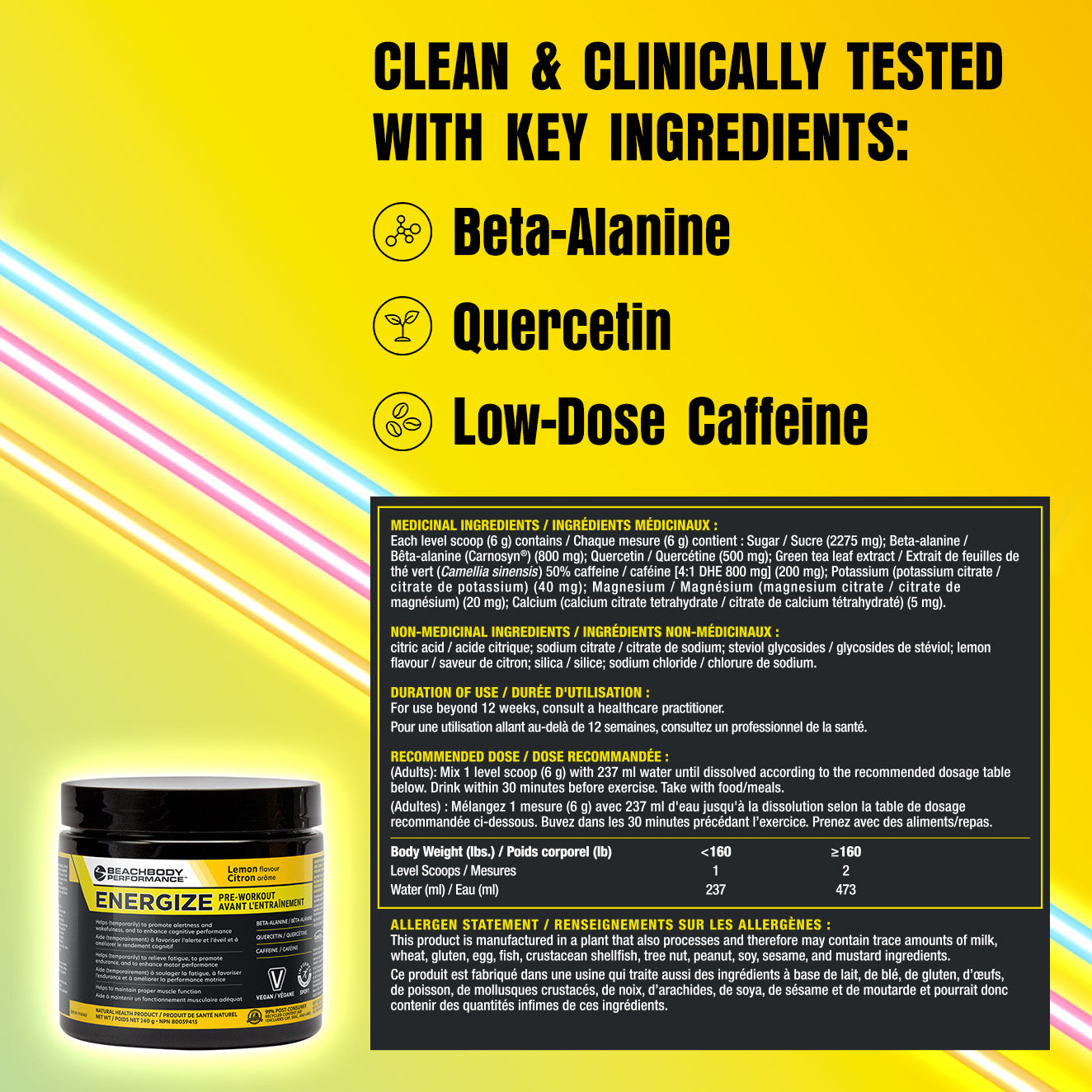 Energize Supplement Facts Lemon