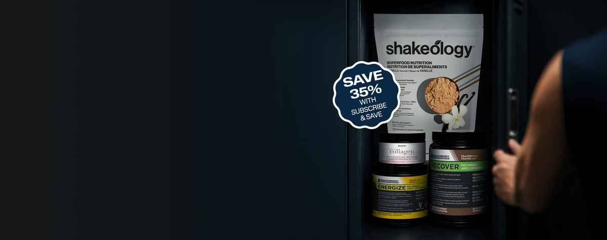 Dark cabinet door revealing a lineup of supplement products. Your Strongest Season Yet. Labour Day Sale