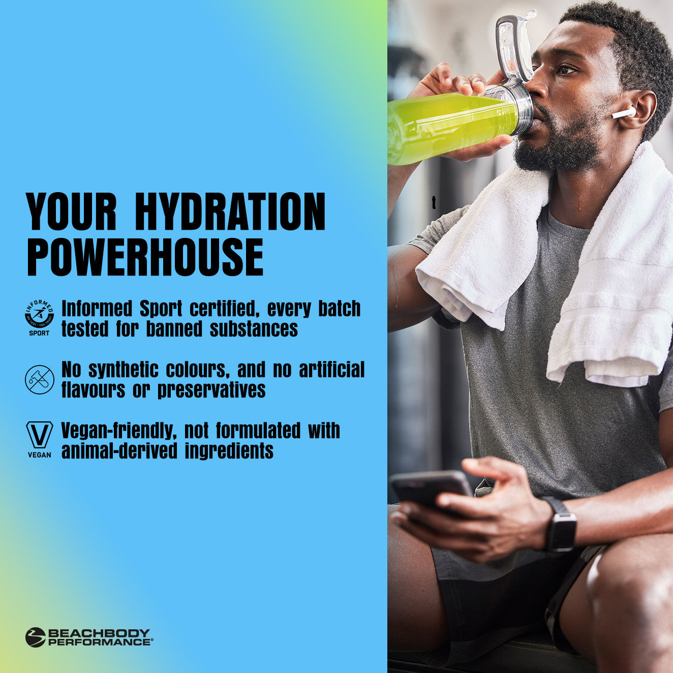 Man drinking Hydrate, power house