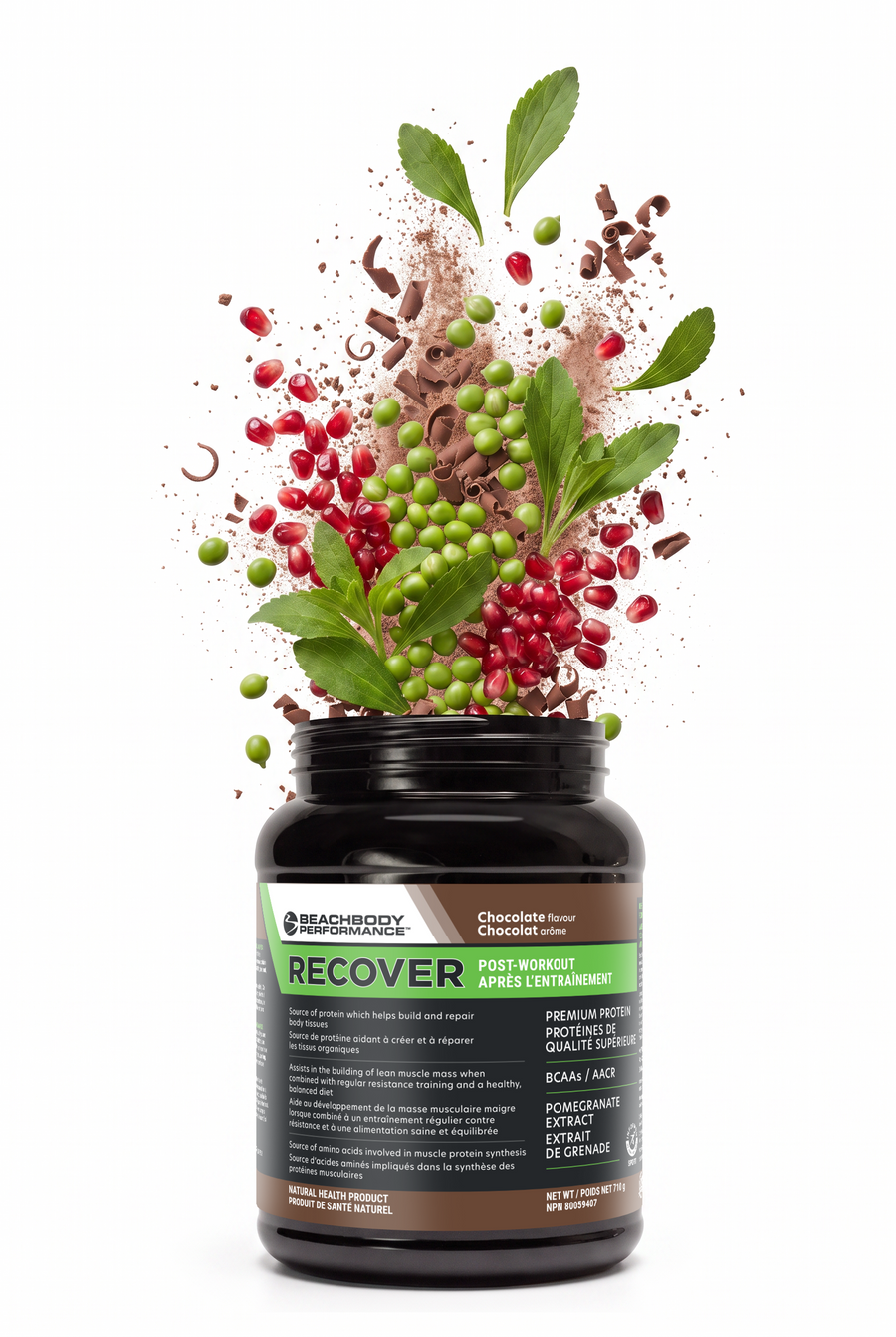 Tub of Recover Post Workout Protein with exploding ingredients